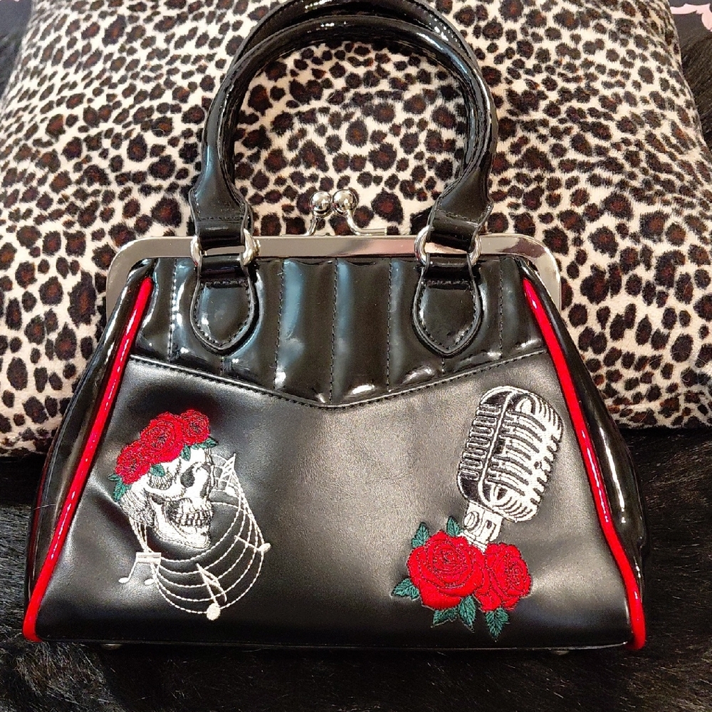 Banned RETRO STYLE SKULL MICROPHONE BLACK/RED HAND BAG/CROSSBODY STRAP NO FLAWS